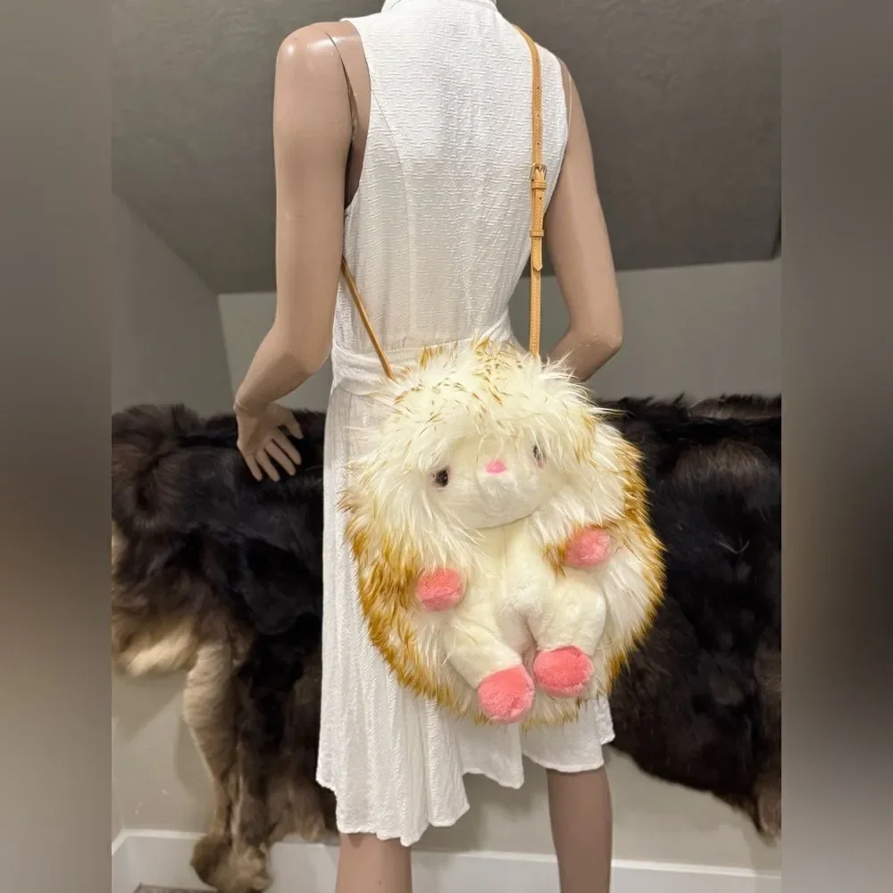 Cute Hedgehog Real Shearling Lambskin Handmade Multi Use Bag/Crossbody/Backpack